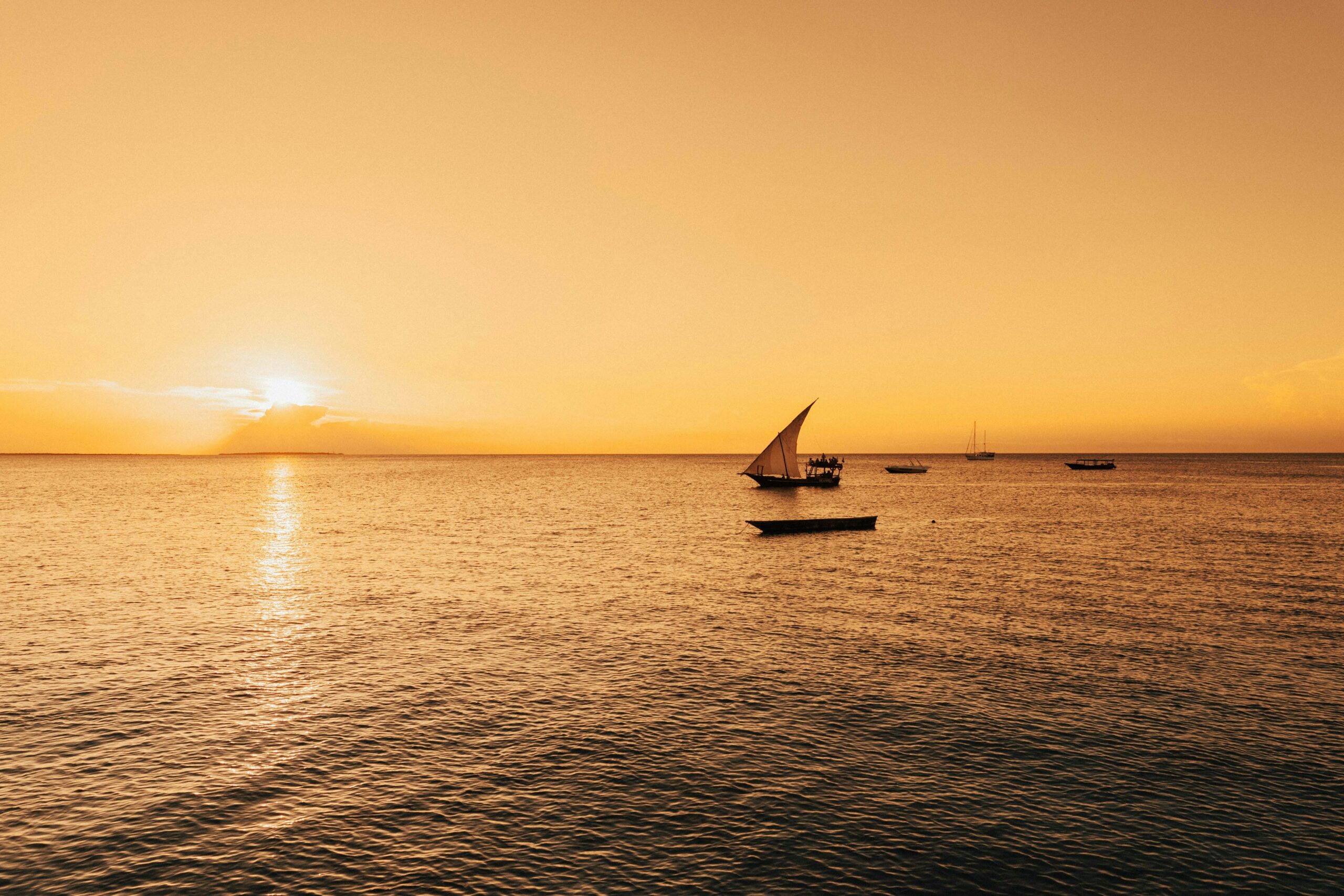 Traditional dhow boat off the coast of Zanzibar